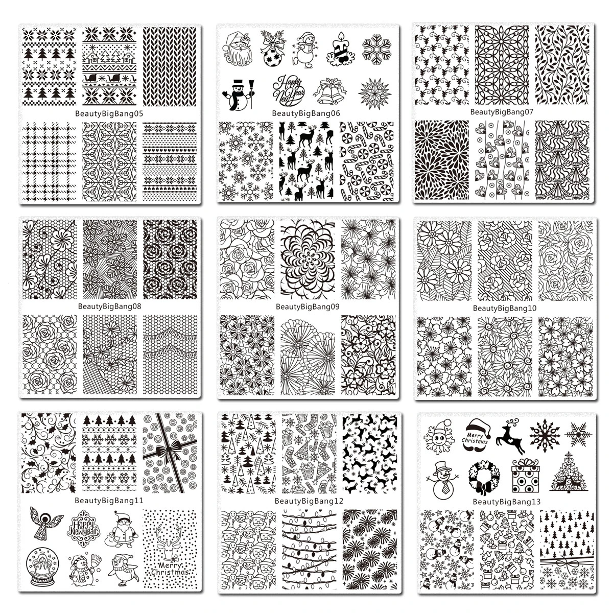 Billig Beautybigbang Nagel Stanzen Platten Set 30PCS Verschiedene 6cm Platz Vorlagen Mit Tasche Stamper Karte Blume Nail art Stempel platten