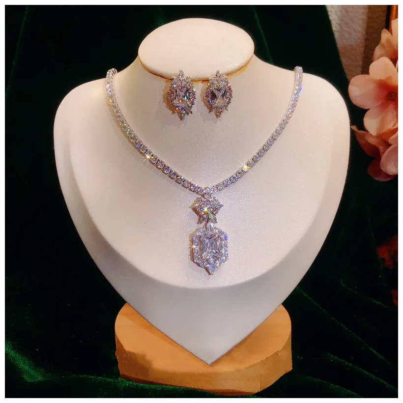 

JEWELRY SETS FOR WOMEN S925 STERLING SILVER CUBIC ZIRCONIA STUD EARRINGS NECKLACES PENDANTS BRIDAL WEDDING SET FINE JEWELLERY