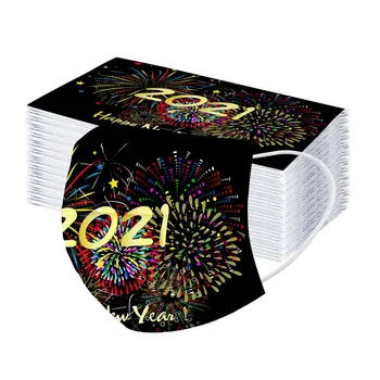 

Adult 2021 Mouth Masks 50/100pcs Happy New Years Disposable Masks Masque Non-woven Three Layer Breathable Face Masks Mascarillas