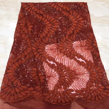 

2019 New Design African Lace Fabric High Quality French Beads Embroidered Tulle Lace Fabric with Sequins Red