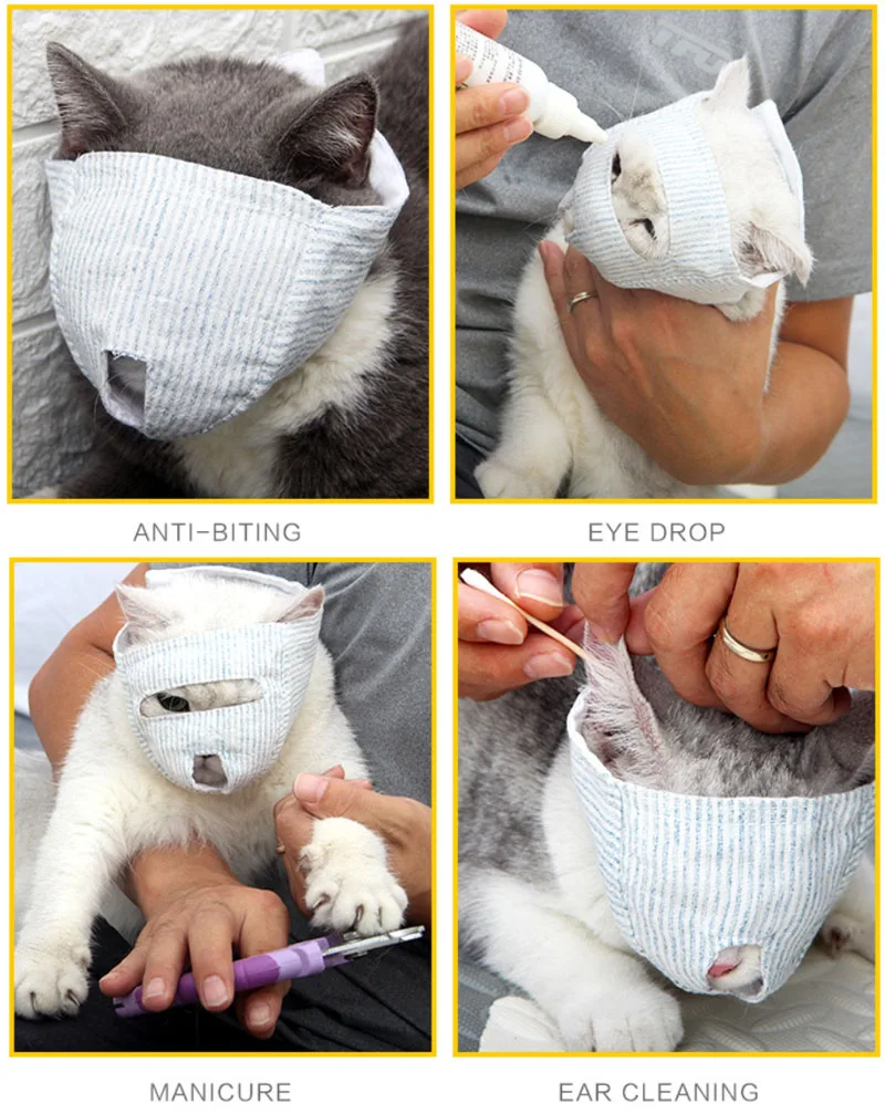 Breathable Cat Muzzle Anti Bite Kitten Cat Mouth Cover Bitting Bath Beauty Travel Tool With Hole Cats Grooming Supplies S/M