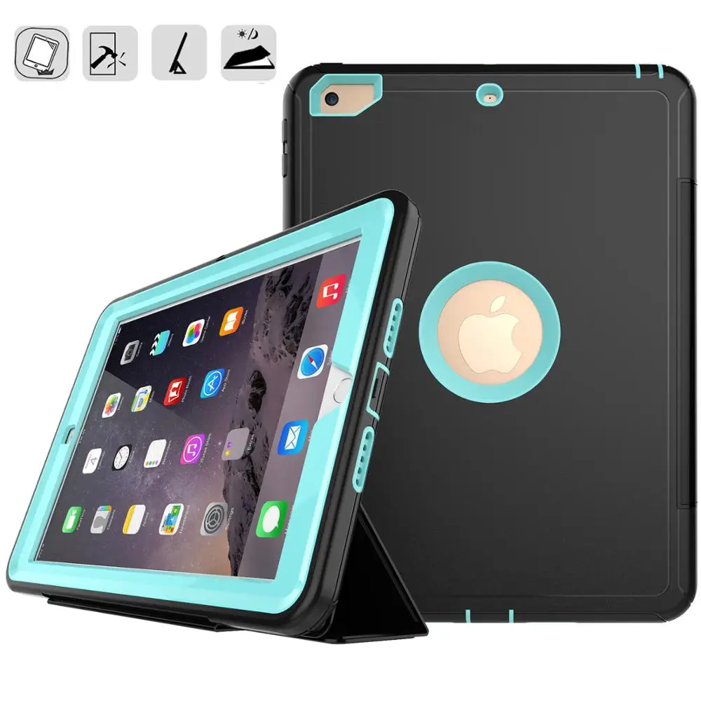 

Case For iPad 9.7 2018 6th iPad 9.7 2017 5th Smart Cover Funda With Screen Film Kids Shockproof Armor Rugged Full Protective