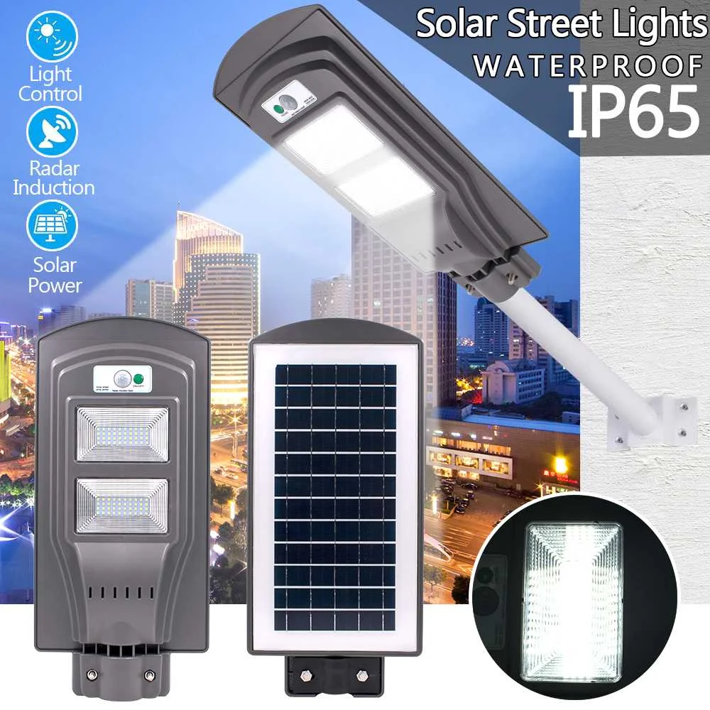 

40W Solar Street Light 80 LED Solar Light Control +Radar Motion Activated Sensor Wall Street Light for Outdoor Lighting Grey