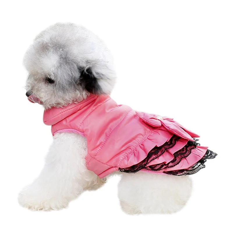 Милая Одежда для собак, зимнее теплое милое платье принцессы с бантом для щенков, кошек, Тедди, зимнее платье, одежды для питомцев