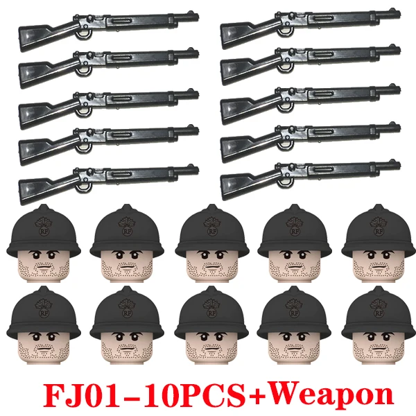 WW2 Army Military French Infantry Soldiers Figures Building Blocks WW1 Helmet Weapons Guns Parts Mini Bricks Toy For Children B-FJ01-10PCS