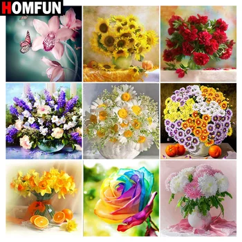 

HOMFUN Diamond Painting Cross Stitch "Flower vase rose" 5D DIY Diamond Embroidery Full Square/round Rhinestone Of Picture