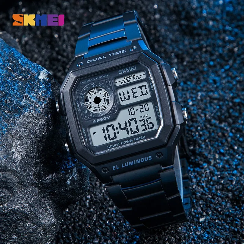 SKMEI Mode Männer Sport Uhr Digitale Uhren 12/24 Stunde 2 Zeit Chrono  Countdown Wasserdichte Männliche Armbanduhren montre homme 1335|saat  men|saat alarmsaat watch - AliExpress