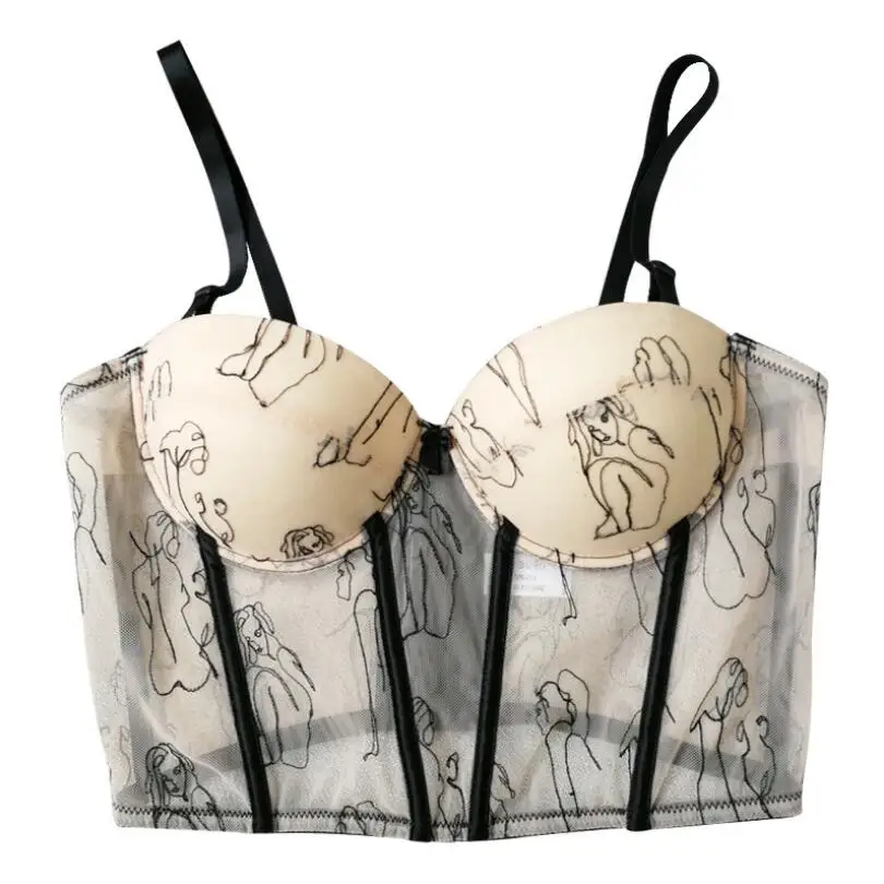 

2021 модный креативный корсет с вышивкой для портрета укороченный топ пикантная майка с открытой спиной для вечерние НКИ клуба бюстье женский бюстгальтер p463