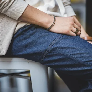 

2020 New Men's Vintage Elastic Jeans Early Autumn Cotton Tannin Slim Straight Pants