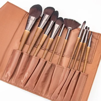 

10Pcs Brown Wood Handle Makeup Brushes Set PU Bag Blusher Concealer Eyeliner Brush Cosmetic Powder Foundation Eyeshadow Brushes