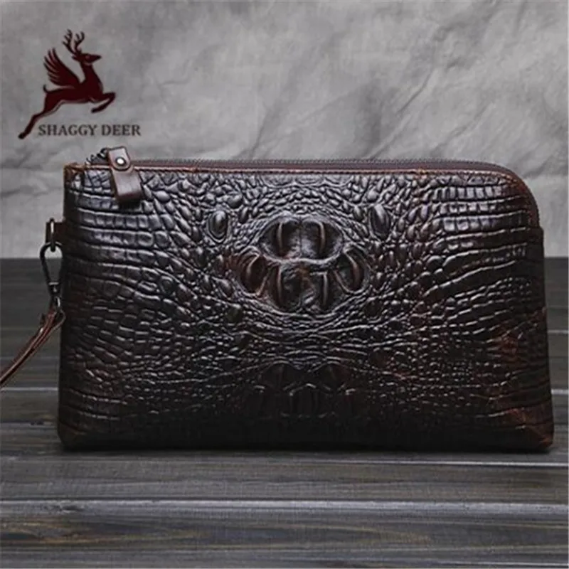

Crocodile pattern Large capacity luxury men cowhide coin purses New 2019 oil waxed singer shoulder