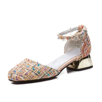 

Big Size Personalized square head Sandal high heels sandals women shoes woman summer ladies