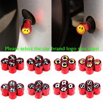

4Pcs Red Metal Car Wheel Tire Air Valve Caps Stem Cover with Brand Logo for Mercedes GMC Citroen Abarth Mini Coopel AMG Ford KIA