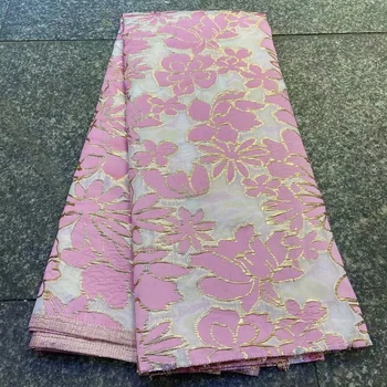 

Swiss voile lace brocade fabric bronzing Huge pink color flowers pattern good quality most popular newest silk and Cotton Fabric