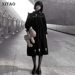 XITAO винтажное плиссированное платье женская одежда 2019 зима осень гофрированное платье размера плюс маленькое свежее платье с длинным