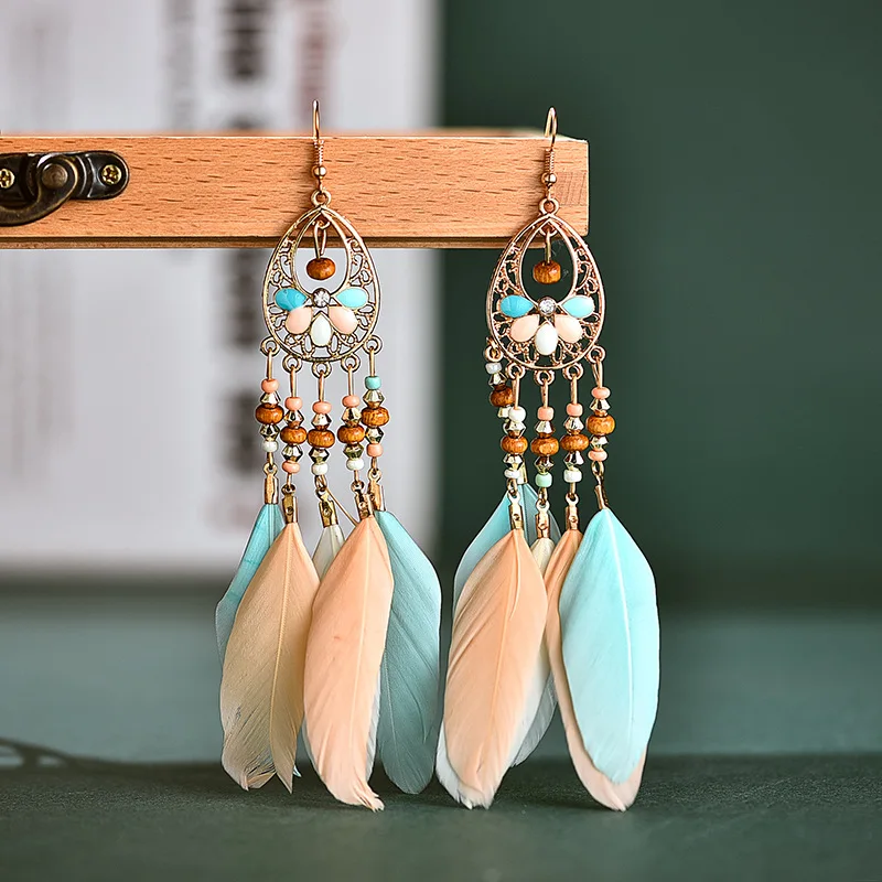 

Krasivaya New Fashion Popular Simple Feather Gold Earrings For Ladies Girls