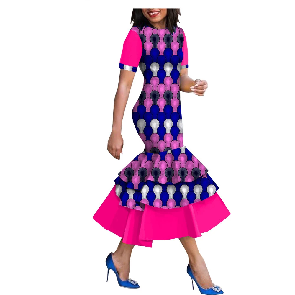 

African Shortsleeve Batik Print Trumpet Formal Dress For Women Wedding Party 2020 New Design Traditional Formal Dress