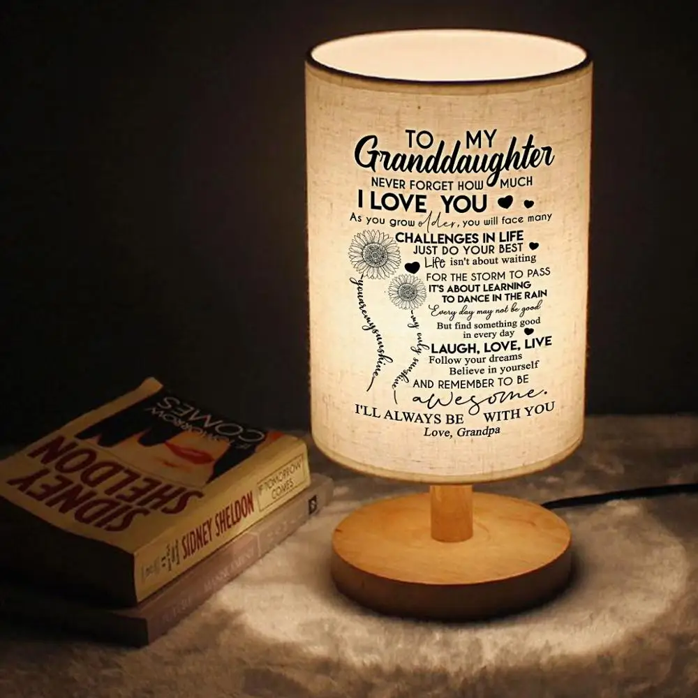 

grandpaTo My granddaughter Wood Table Lamp Modern Living Room Bedroom Bedside Lamp Night Light Warm White Gift Wood Table Lamp