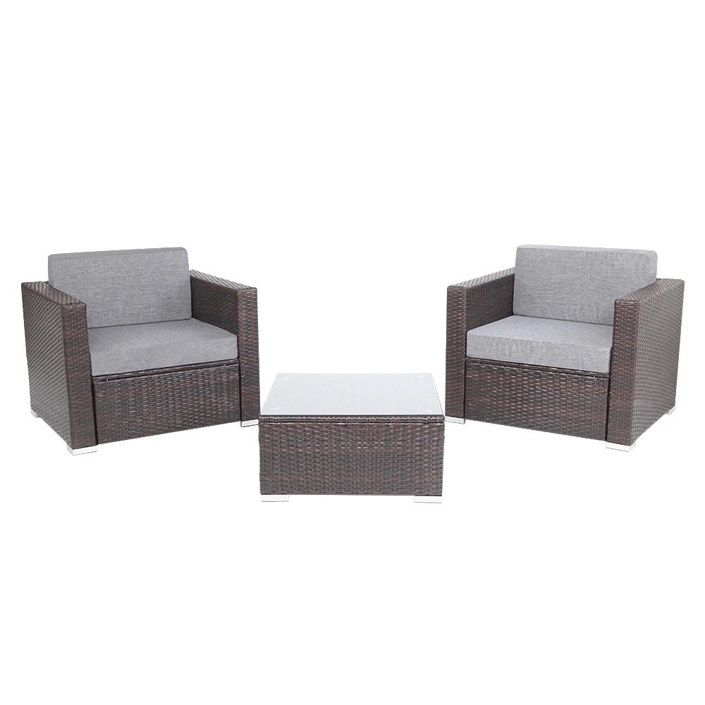 

3PCS Outdoor Rattan Wicker Conversation Furniture Set,All Weather Coffee Table Rattan Garden Sofa Set Sectional Couch,Long Seat