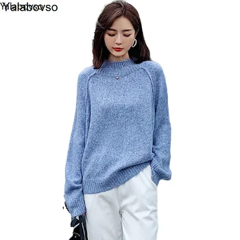 

Lazy Wind Half High Collar Pullover Women's Loose Fashionable Knitwear Bottoming Tops Oversized Casual Office Lady Sweaters Z3