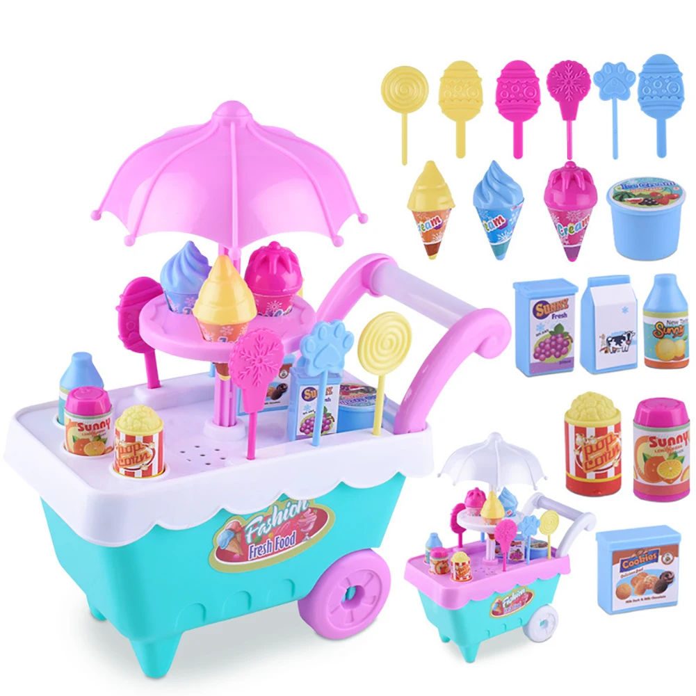 Lovely Simulation Candy Lollipop Ice Cream Plastic Trolley Children Girls Toy Supermarket Children Play Toy Ice Cream Cart Gifts