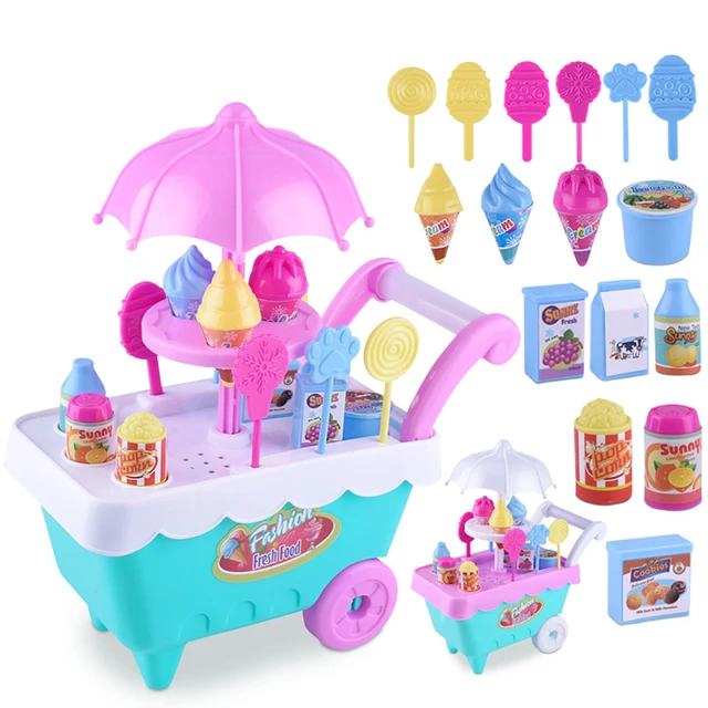 Lovely Simulation Candy Lollipop Ice Cream Plastic Trolley Children Girls Toy Supermarket Children Play Toy Ice Cream Cart Gifts 2