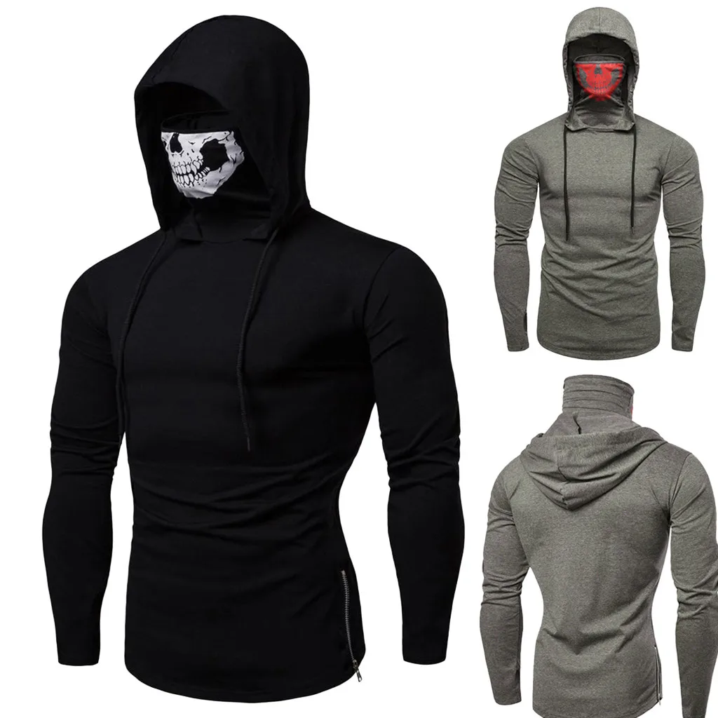 Mens Sweatshirt,Chaofanjiancai Mask Skull Pure Color Pullover Long Sleeve Hooded Casual Tops Blouse Mens Sweatshirt,Chaofanjiancai Mask Skull Pure Color Pullover Long Sleeve Hooded Casual Tops Blouse