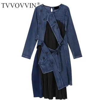 

Dress Patchwork Irregular Denim Women 2020 Autumn Casual Fashion New Style Temperament O Neck Full Sleeve Dress ZP3005