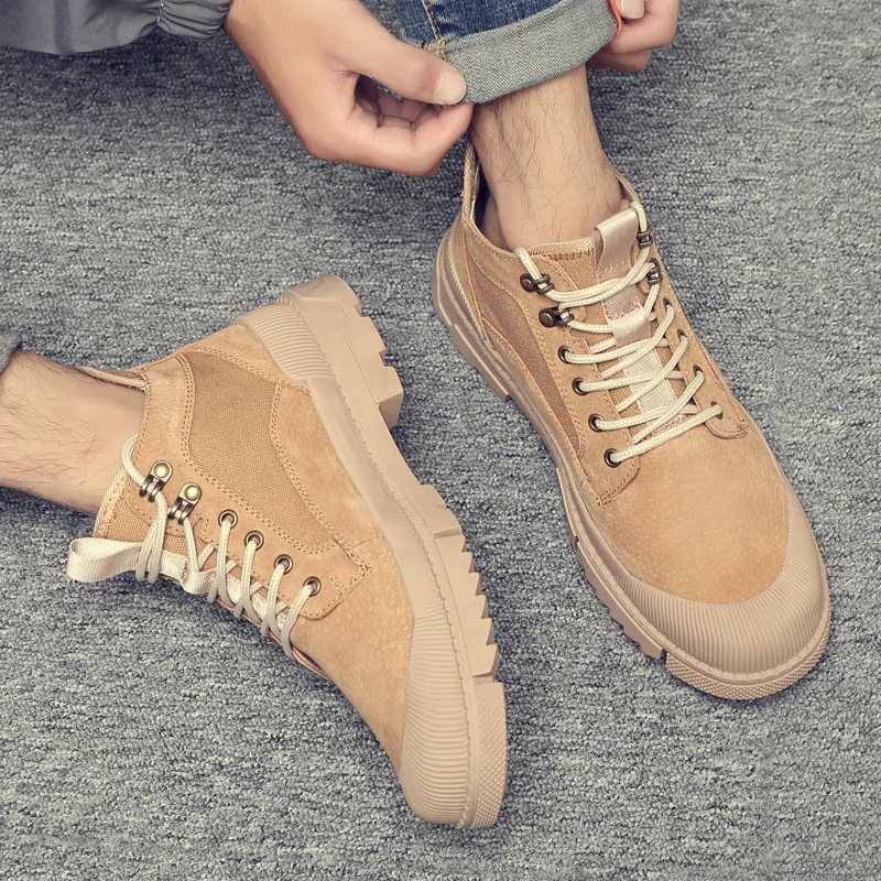

Autumn And Winter New Style Hight-top MEN'S SHOES Retro Genuine Leather Casual Martin Boots Closed-toe Puncture-Proof Work Shoes
