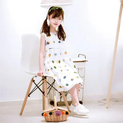 Summer Girls Dress Cotton Polka Dot Long Vest Frocks Big Girls Maxi Beach Sundress Korean Kids Clothes Children Boho Dress - Цвет: white