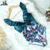 2022 Sexy New Ruffle One Piece Swimsuit Off The Shoulder Swimwear Women Swimsuit Deep-V Bathing Suits Beach Wear Swim Suit ► Photo 3/6