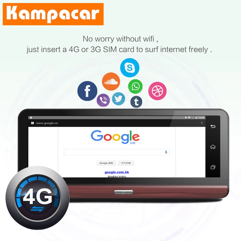 Kampacar 8.0 Inch Android Smart Rearview Mirror Camera 4G GPS Navigation Dvrs With Two Lens Dual Dash Camera Wifi Video Recorder
