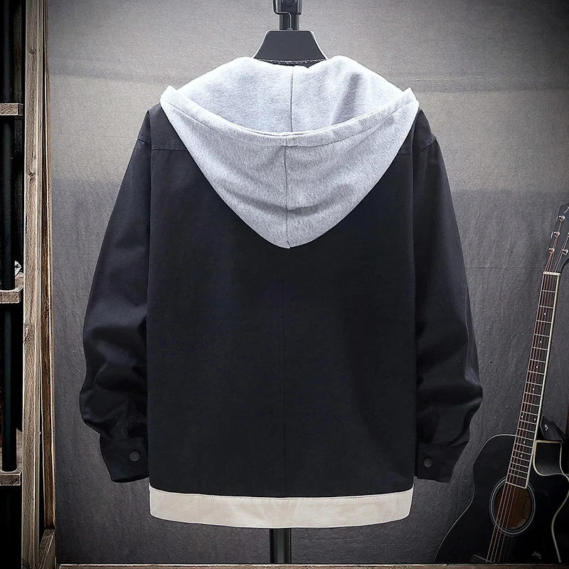 Spring Autumn Mens Mixed Color Hooded Jacket Cargo Style Safari Casual Coats Loose Outwear Male Jackets T67