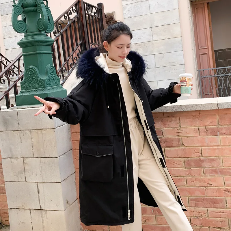 

Down Jacket Mid-length WOMEN'S Dress 2019 New Style Fashion Joint Workwear Overcoat Large Fur Collar Popular Hooded Parka