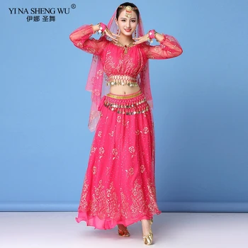 

2019 Dance Wear Women Performance Indian Sari Outfit Bollywood Belly Dance Costumes 2/3/5/8 Pcs Set