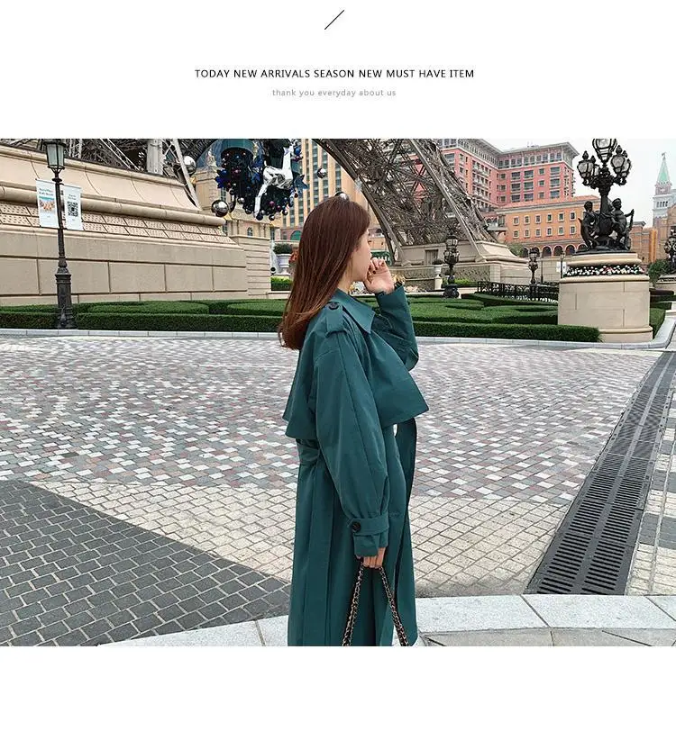 Trench Coat Women's Long Korean-style Spring And Autumn Korean-style Lace-up Loose-Fit Workwear Trench Coat over-the-Knee C