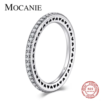 

Mocanie Trendy 925 Sterling Silver Retro Zircon Hollow Out Hearts Geometric Round Ring for Women Stackable Ring Wedding Jewelry