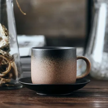 

220ml Nordic Retro Ceramic Coffee Cup and Saucer Set American Simple Household Milk Mug Couple Water Cup Afternoon Tea Tea Set