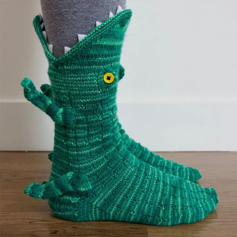 Christmas Stockings Shark Fish Chameleon Crocodile Knit Cute Unisex Novelty Winter Warm Floor Knitting Gifts for Woman Man christmas stockings sushi socks