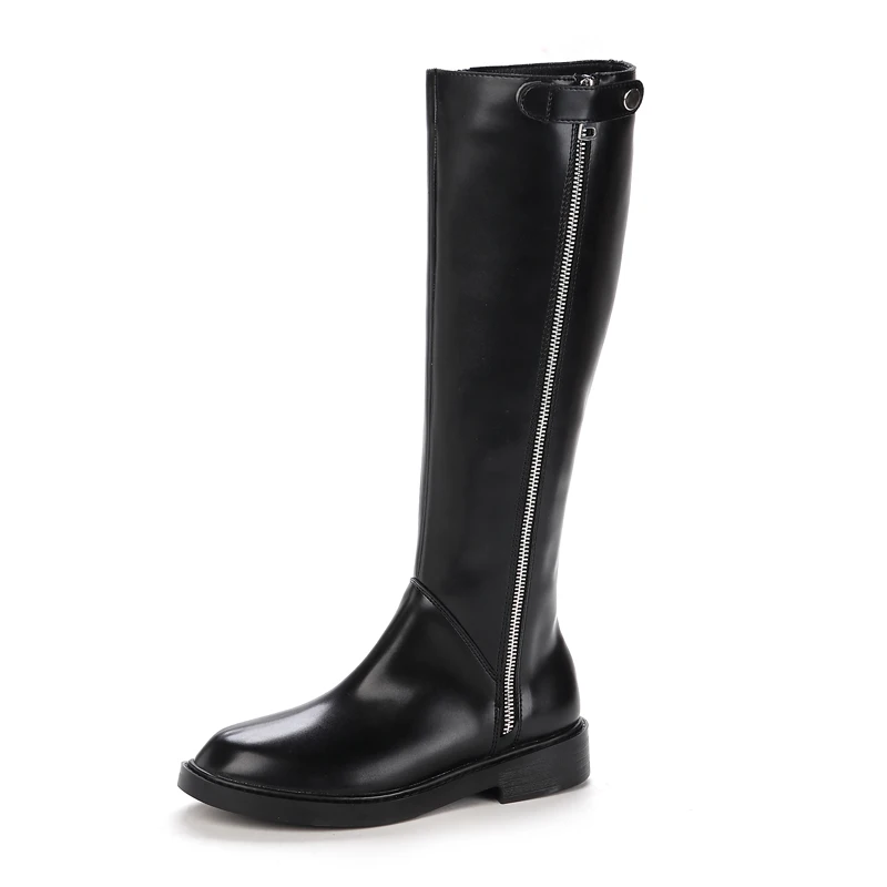 

Women with Zipper Riding Boots But Knee-high Boots Leather Boots Low Heel New