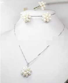Miss charm Jew.364 Fashion Natural White Rice Freshwater Pearl Cluster Earrings Necklace Ring Set (A0423) | Украшения и