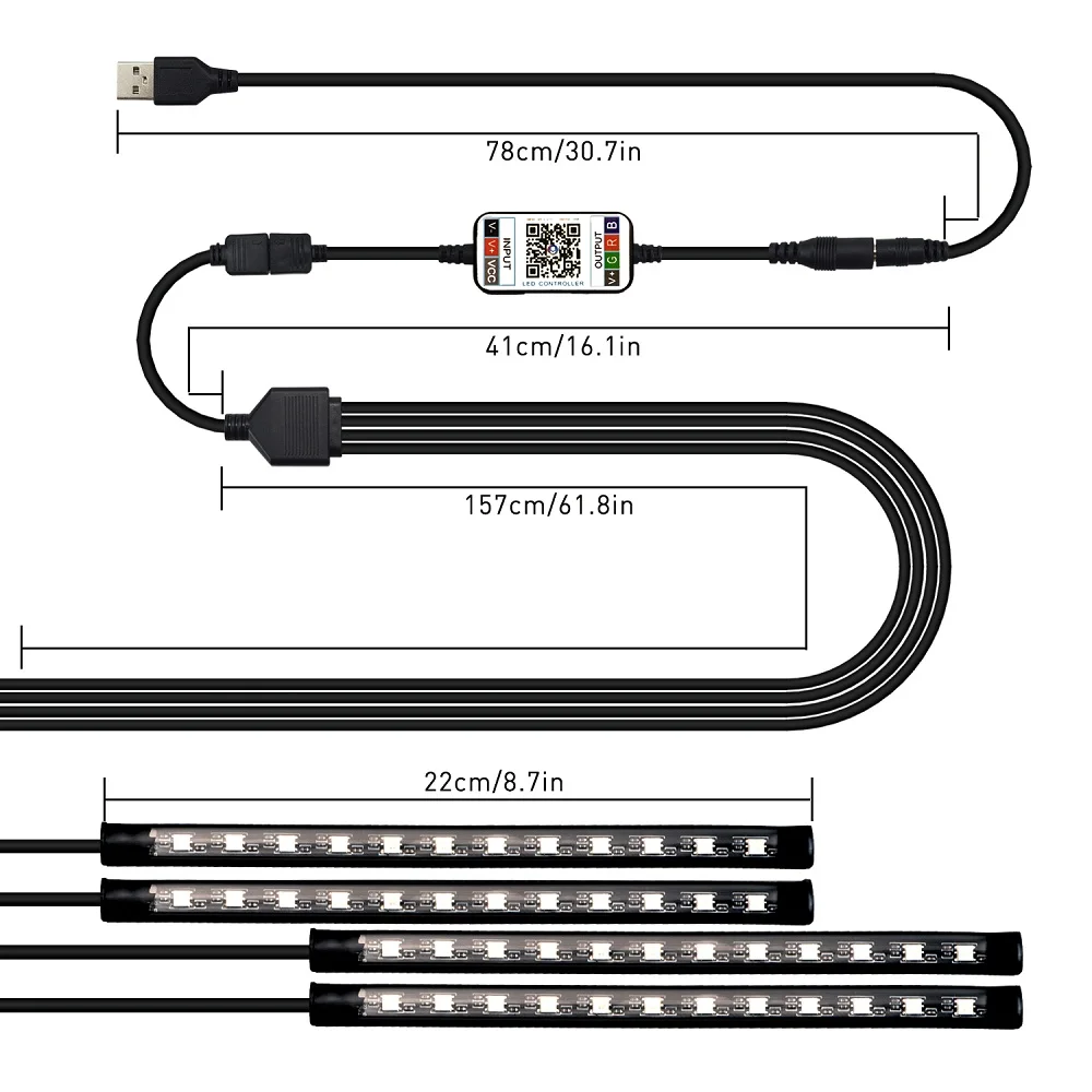 Светодиодная лента RGB с дистанционным управлением автомобильная декоративная