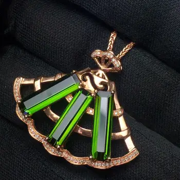 

Fine Jewelry Real 18 K 100% Natural Green Tourmaline 8.9ct Brazil Origin Diamonds Gemstone Diamond Women's Pendants Necklaces