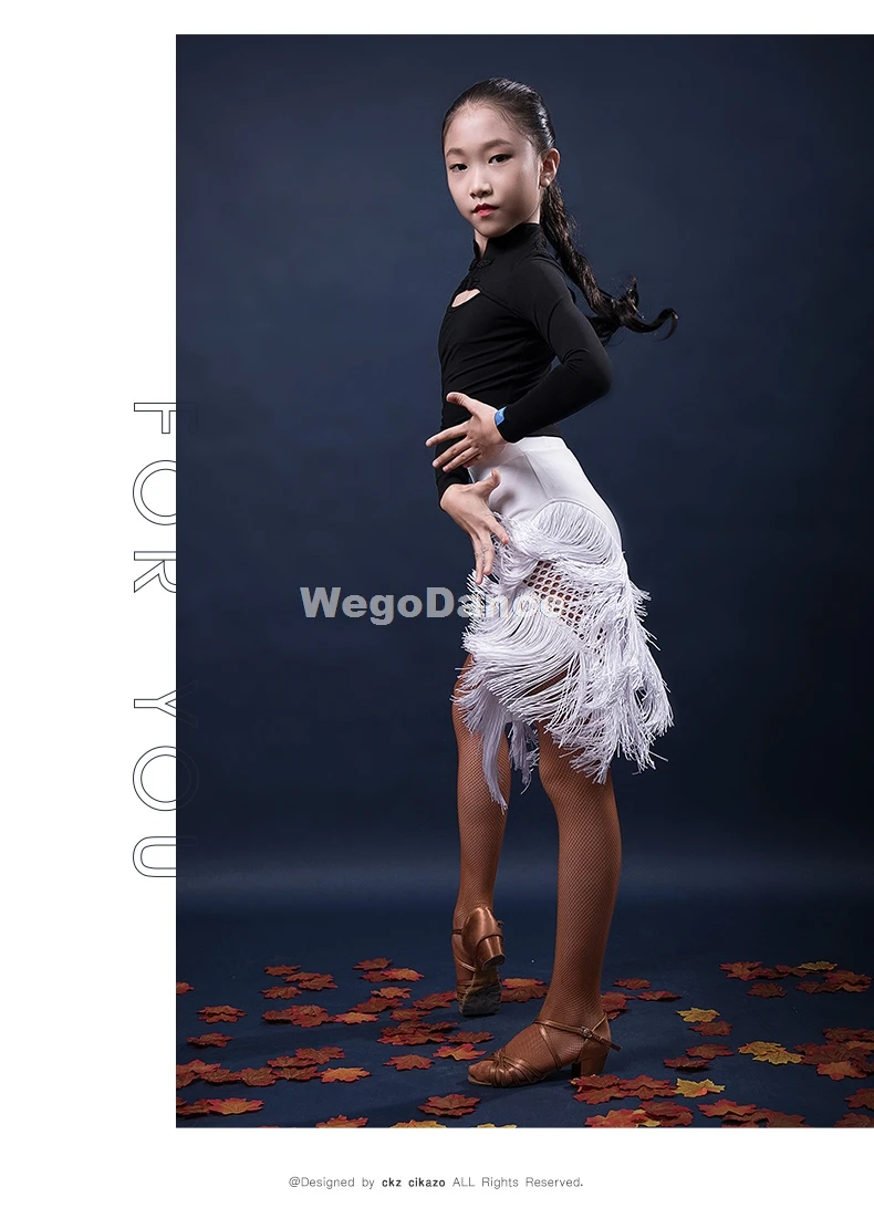 New Chinese Style Latin Dance Competition Ballroom Tango Shirt Girls Children Costume For Kids Salsa Top Long Sleeve