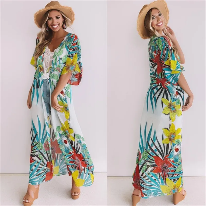 

Beach Dress Tunic Saida De Praia Bikini For The Sea And Cover-Ups Woman Cotton Two Print Shirt 2019 Polyester Sierra Surfer