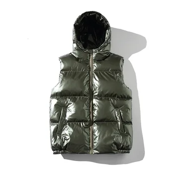 

Winter Men's Vest Solid Color Even Hat Leisure Time Light Noodles Sleeveless Vest Thickening Keep Warm Man Jacket Male