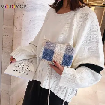 

Fashion Plaid Hit Color Women Crossbody Bags Fleece Classic Shoulder Messenger Bag Ladies Small Rope Handbag