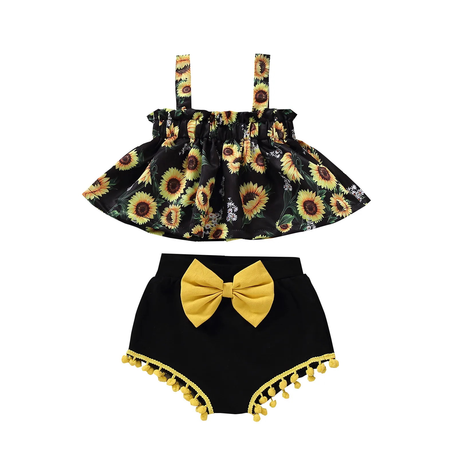 

Летний комплект для новорожденных девочек 3, 6, 9, 12 месяцев, жилет с цветочным принтом + шорты с бантом, наряд для младенцев, костюм, модная оде...