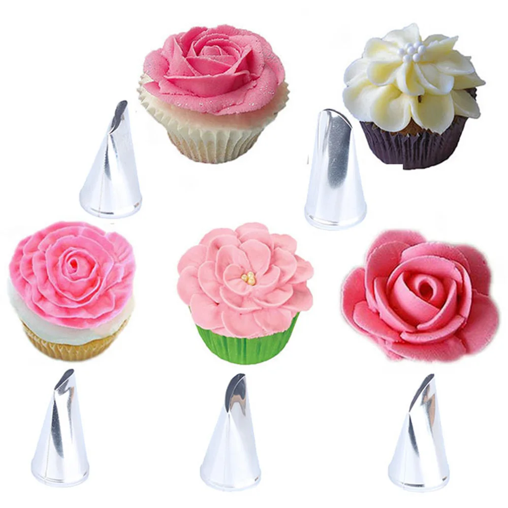 5 pcs Rose Petal Metal Cream Tips Cake Decorating Tools Steel Icing Piping Nozzles Cake Cream Decorating Cupcake Pastry Tool