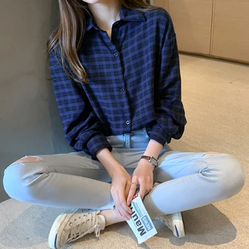 

M-2XL Oversized Women Blouses Fall 2020 Turn Down Collar Long Sleeve Shirt Female Women's Casual Autumn Clothing Plus Size Tops